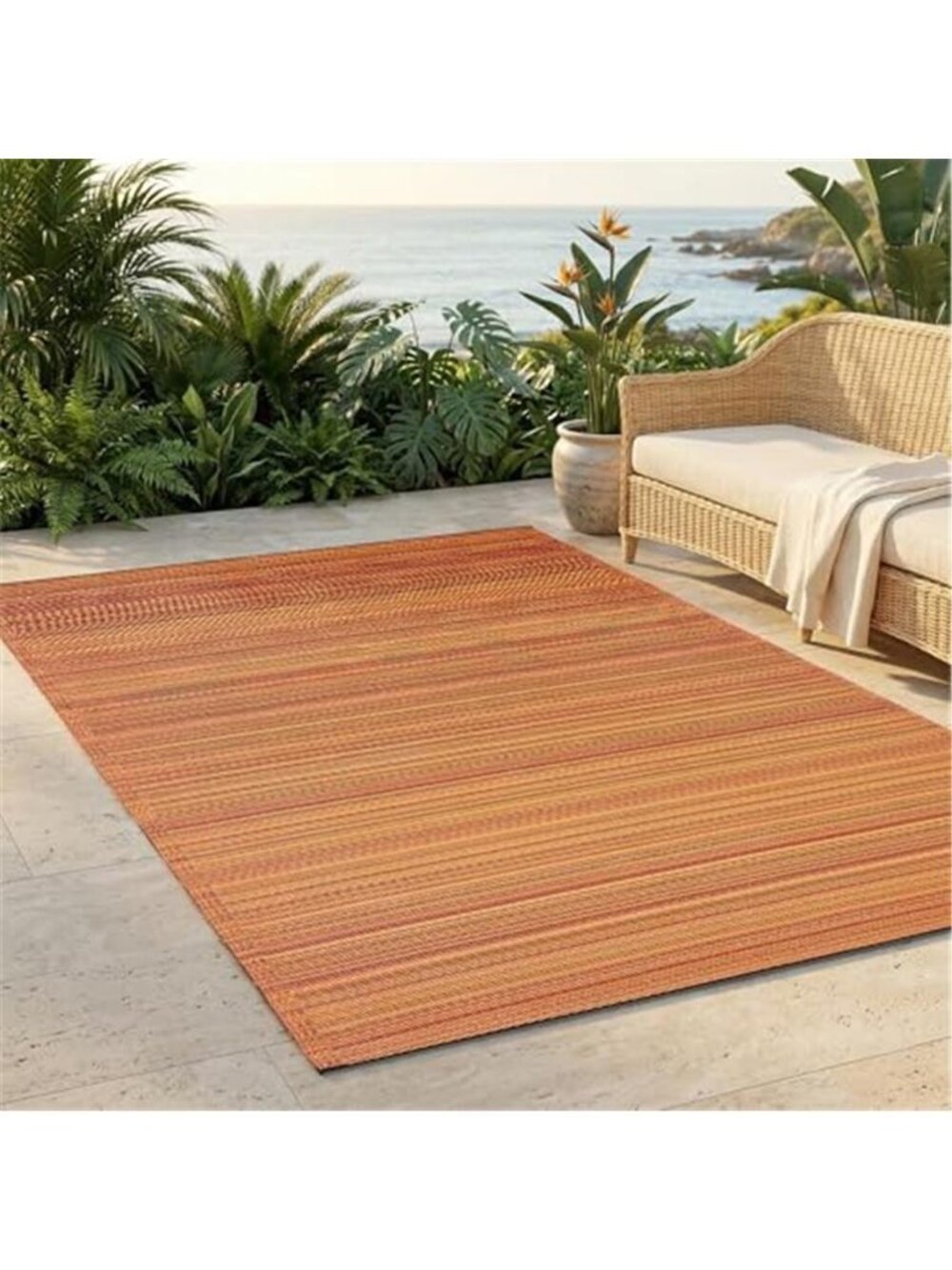 Fab Habitat Stripe Coastal Colorful Outdoor Rug - Waterproof, Crease-Free Fade